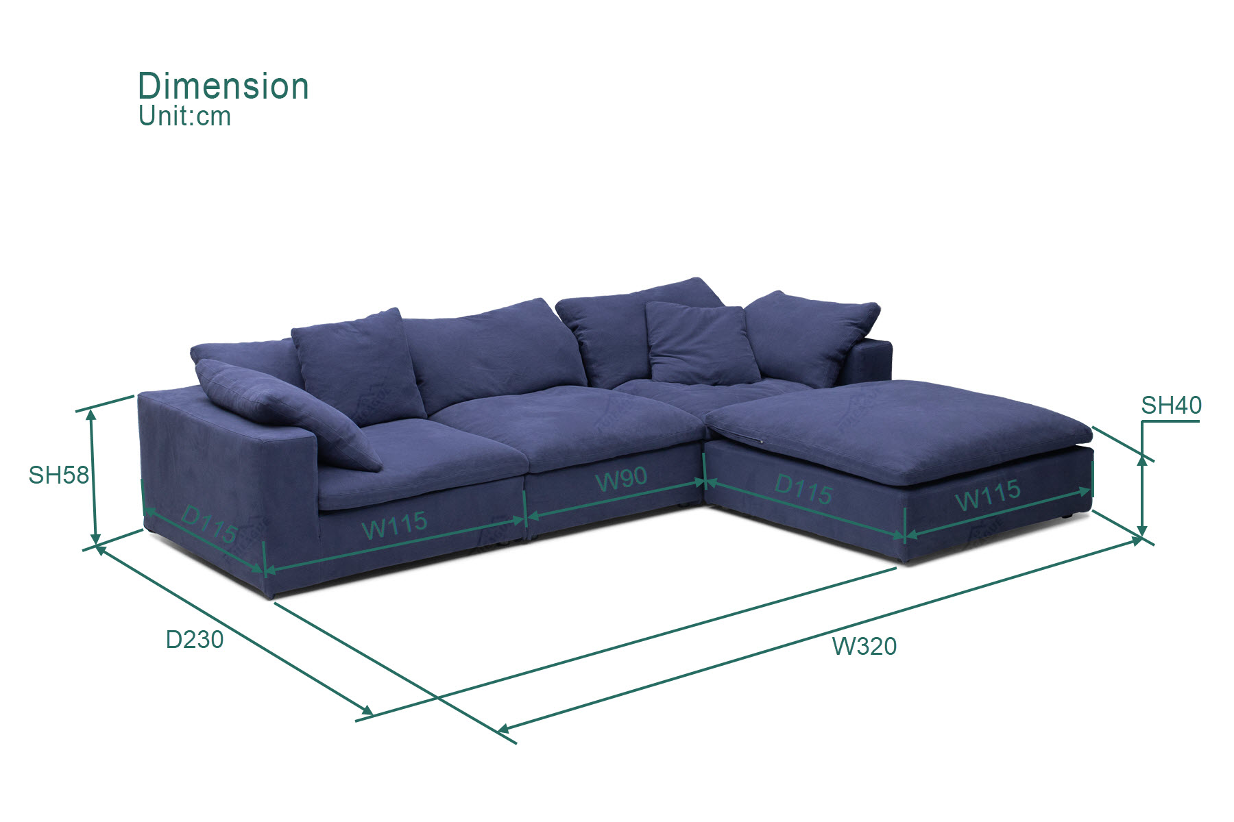 dimension of cloud couch 4 pieces
