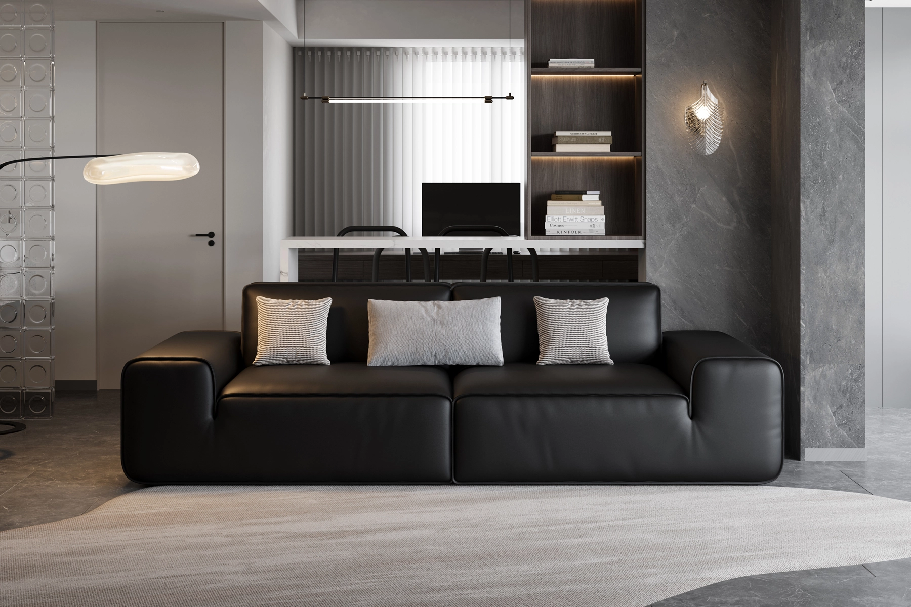 black leather modular couch