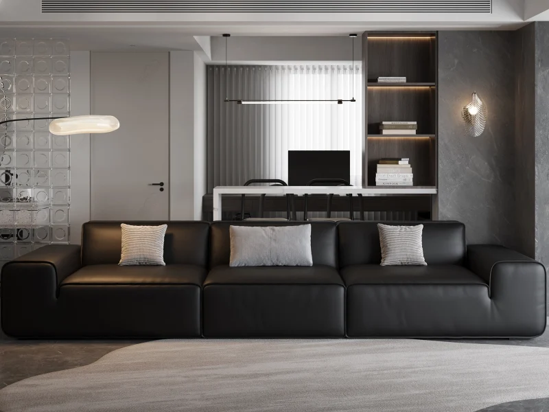 black leather modular sofa